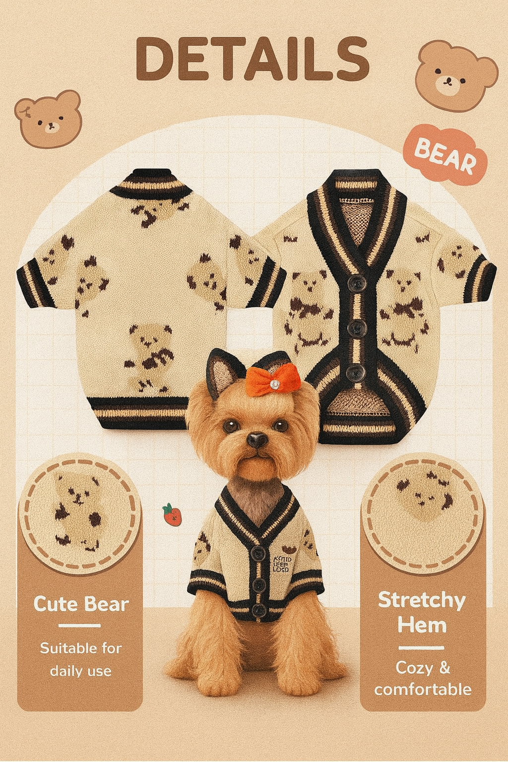 Custom Knitted Bear Cardigan for Dogs