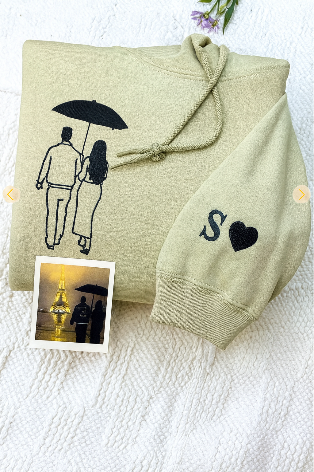 Custom Portrait Hoodie – Embroidered Outline Photo Sweatshirt for Couples