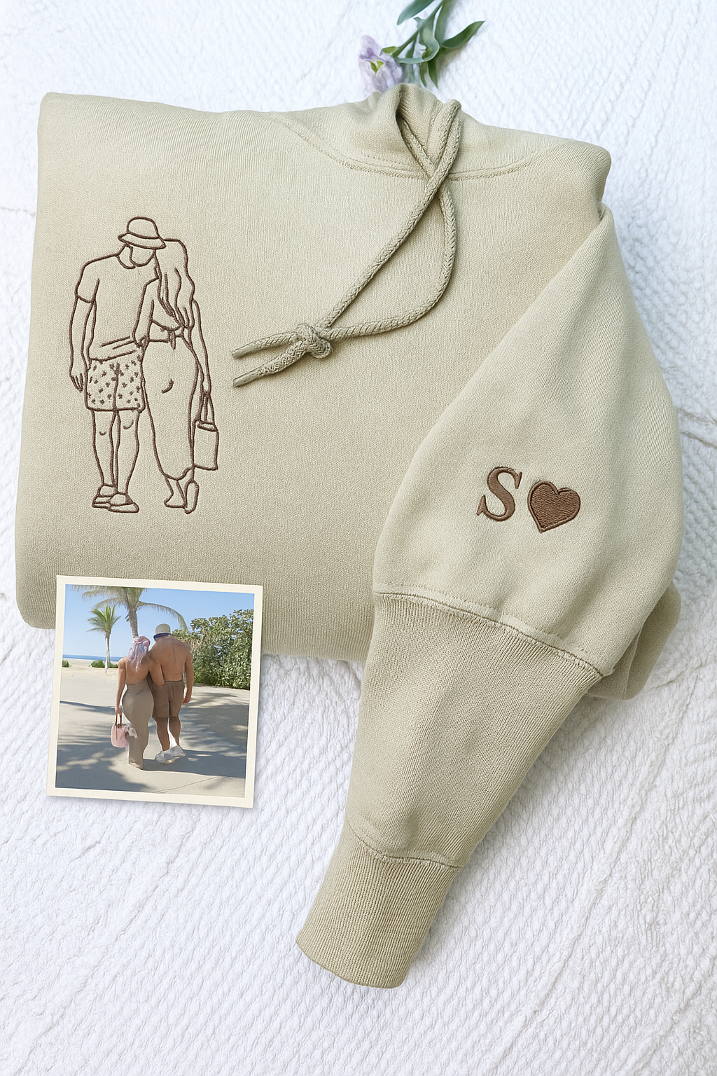 Custom Portrait Hoodie – Embroidered Outline Photo Sweatshirt for Couples