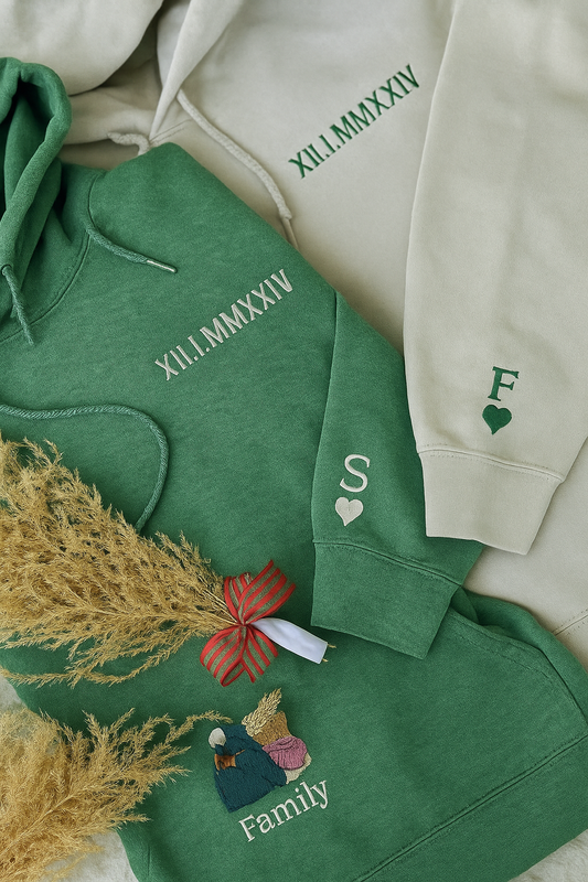Personalized Roman Numeral  Hoodie – Couple Gift with Date & Initials Embroidery