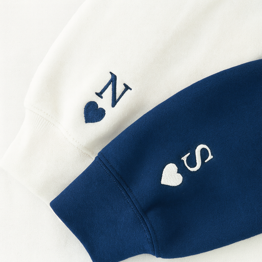 Custom Embroidered Initial Heart Sweatshirt – Personalized Couples Hoodie, Wedding & Anniversary Gift